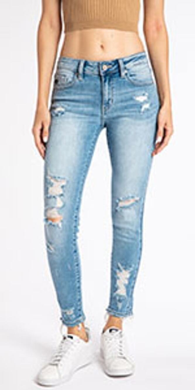 KanCan Light Blue Destroyed Ripped Skinny Jeans VBK1198R Mid Rise Sz 27x30